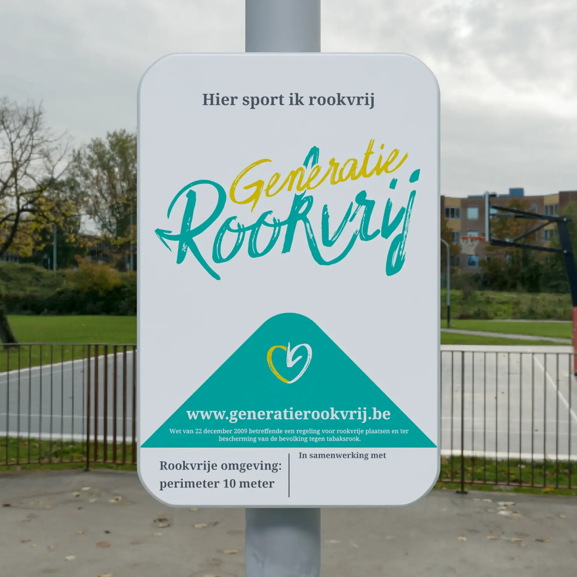 Verkeersbord met perimeter - Hier sport ik rookvrij